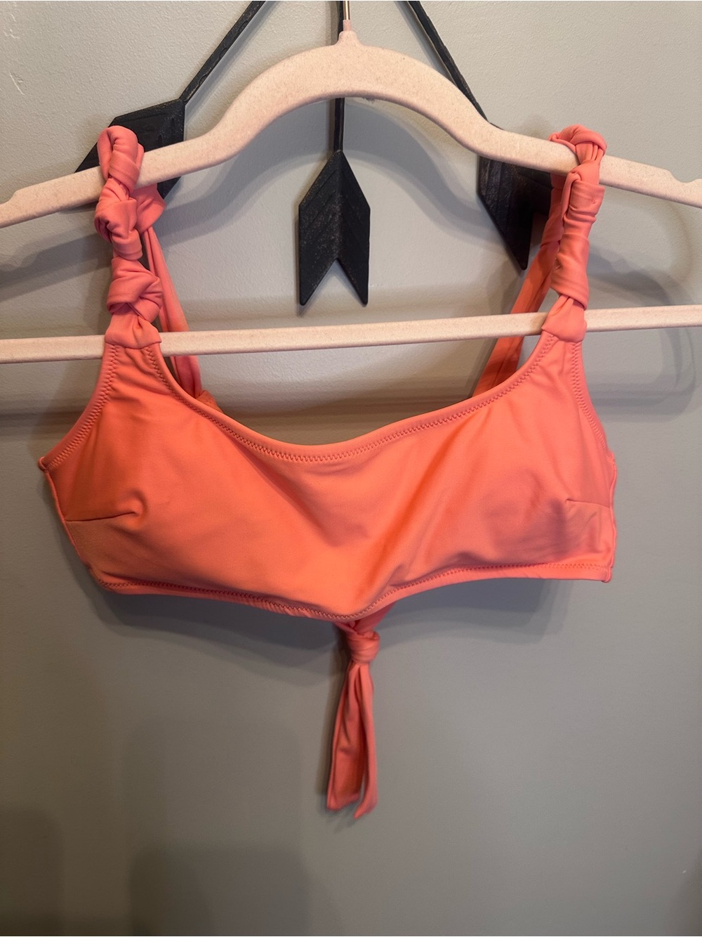 Knotted Coral Bikini Top with Front Tie